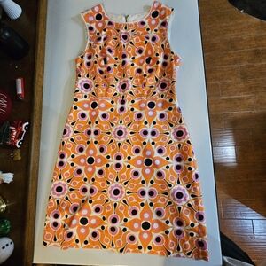 KATE SPADE Florence Broadhurst Sunburst Print Shift Dress Orange Pink Mod 6 Vtg